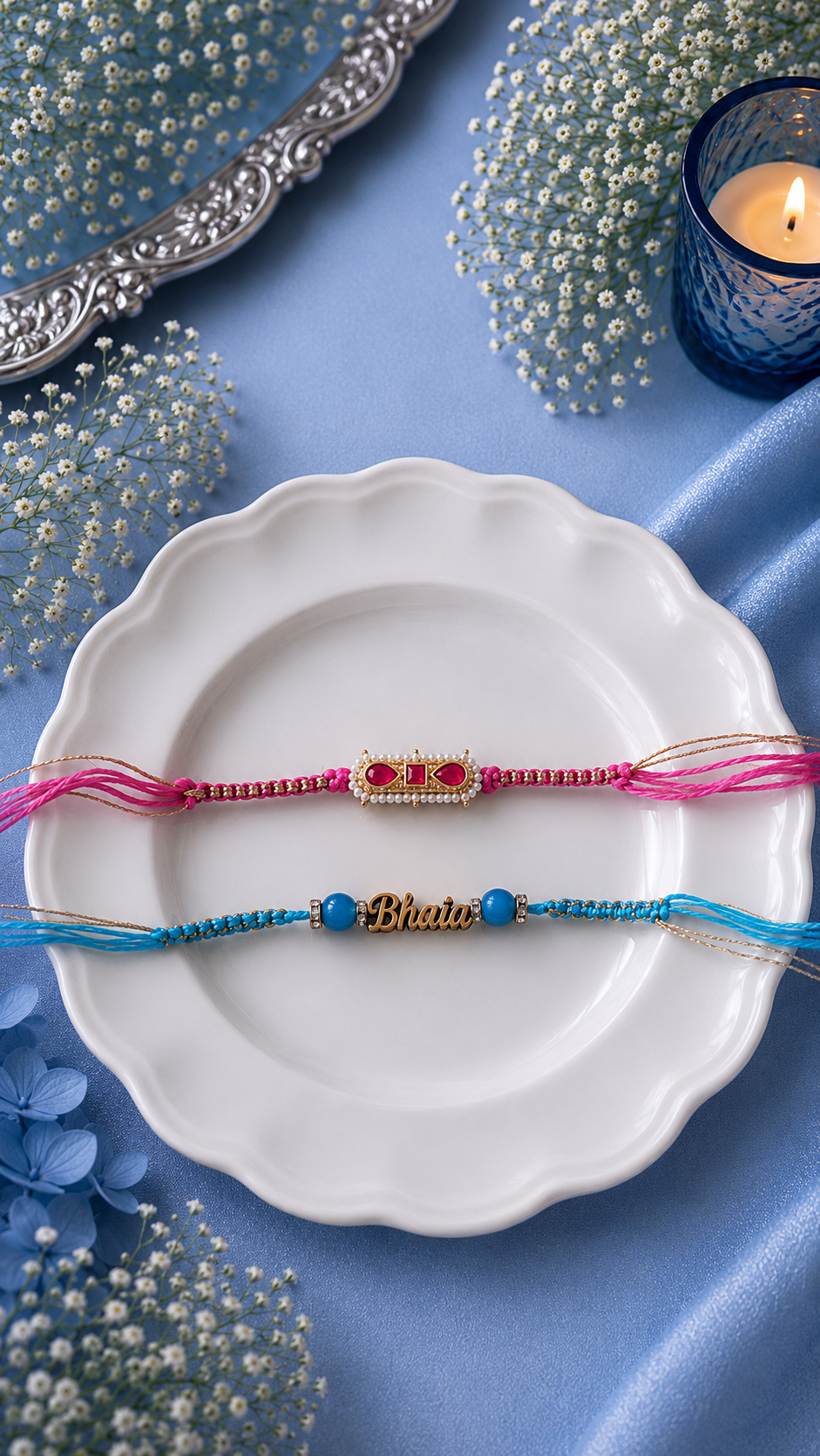 Handmade Bhaia name Rakhi and Gana Set