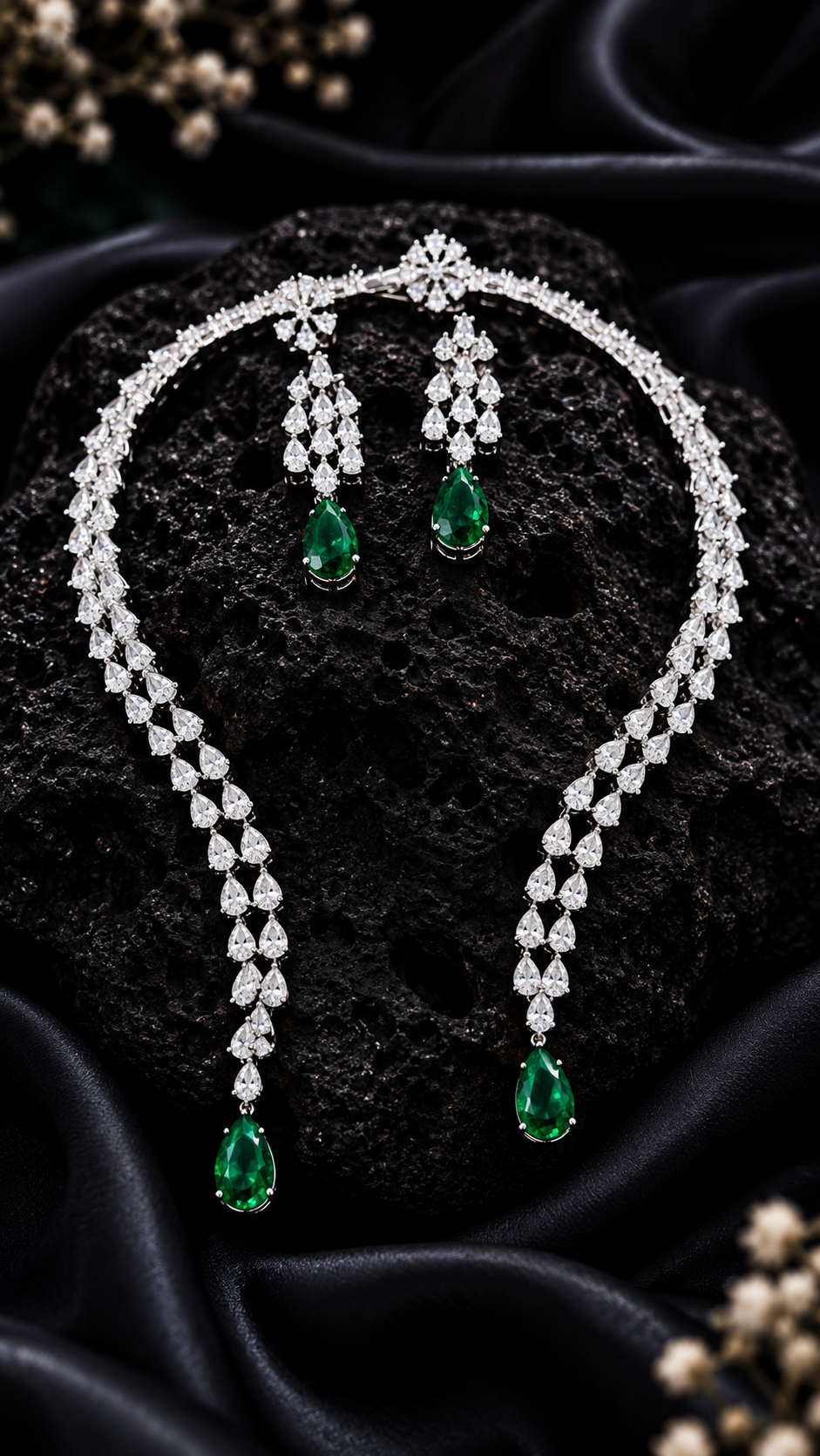 Green Emerald & Zirconia Neck Collar Set