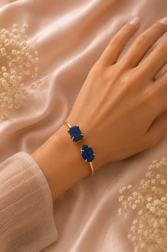 Handmade Uncut Semi-Precious dual stone Bracelet - Lapis Lazuli