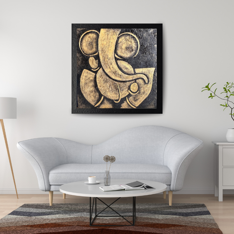Golden Abstract Ganesha Textured Art Painting