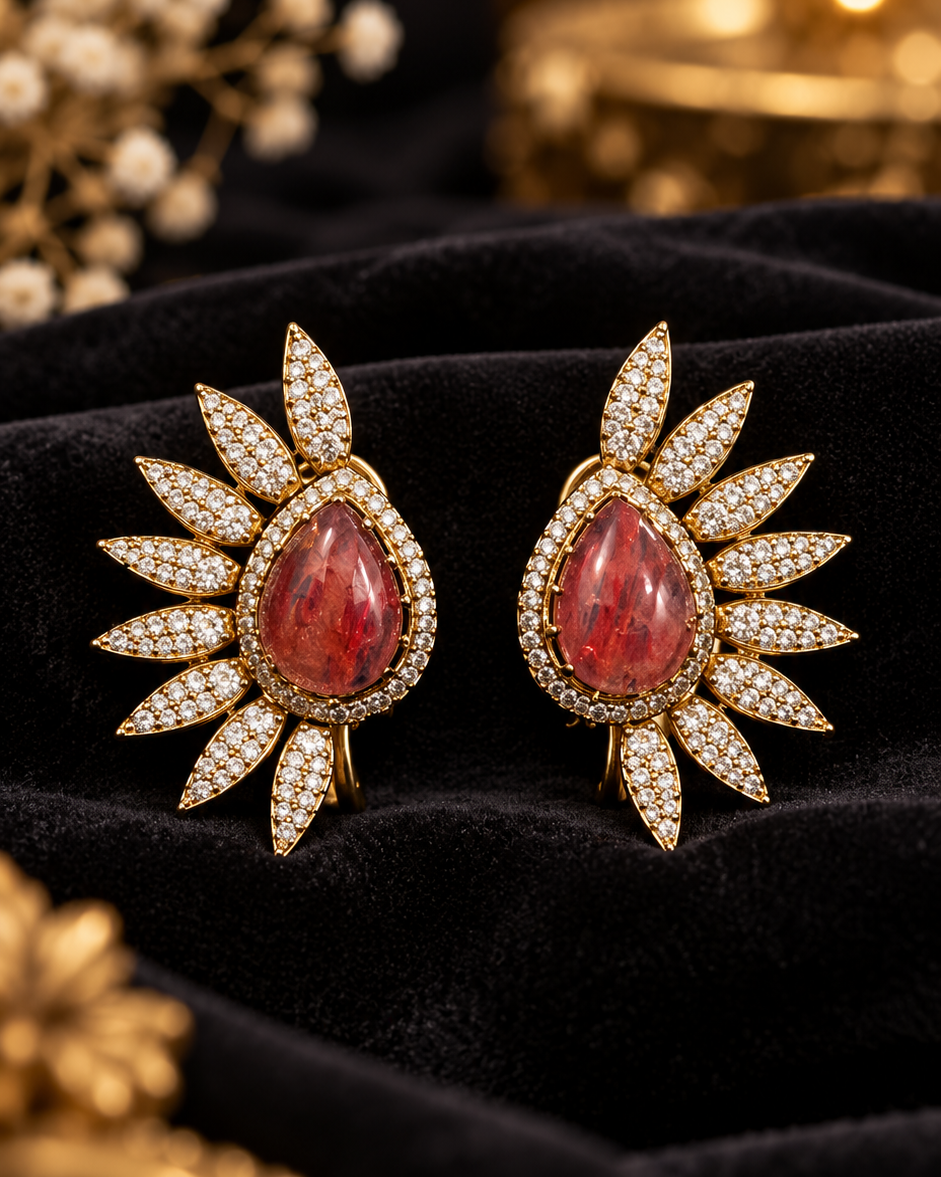 Flower Dark Pink Moissanite Studs
