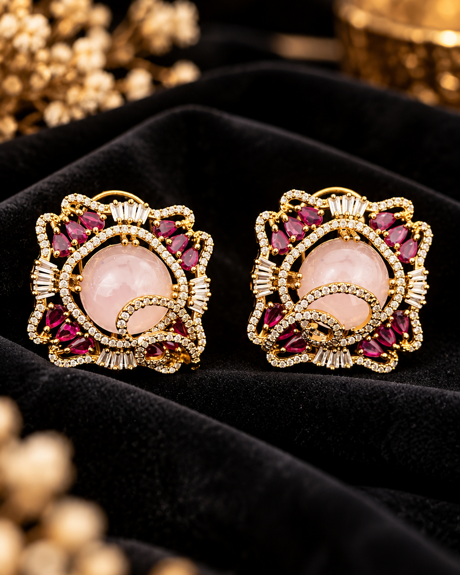 Ruby and Pink Moissanite Studs
