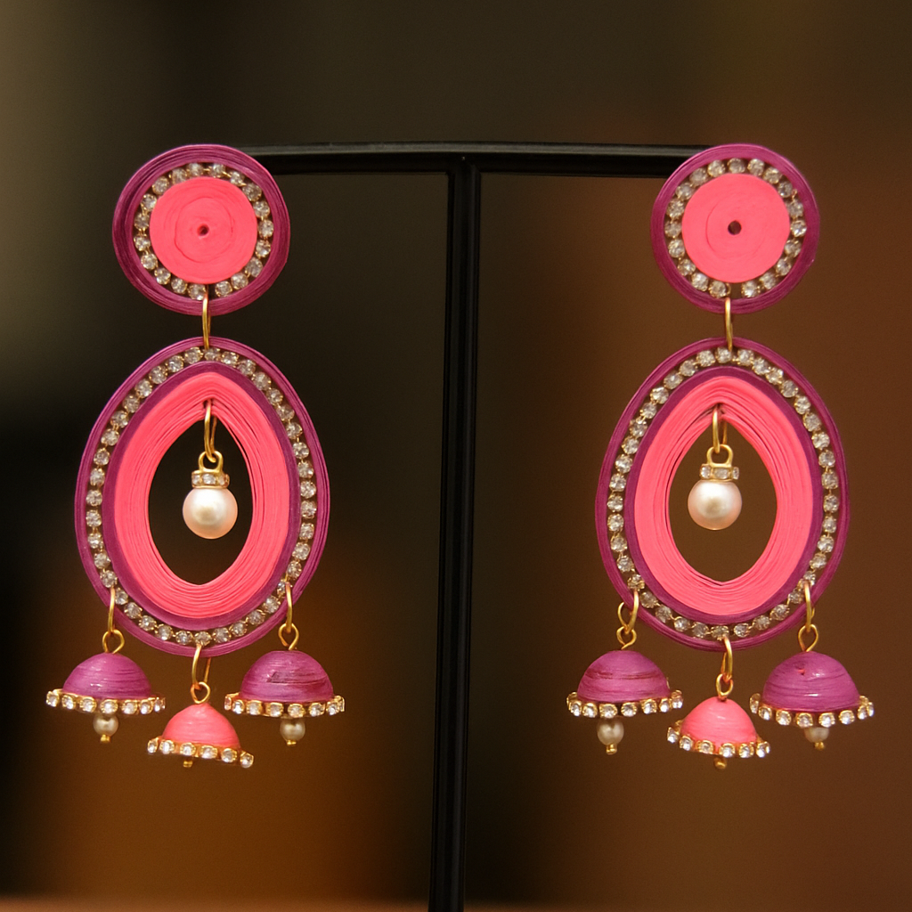 Pink Magenta Hanging Jhumki || Size: 8.5cm*3.5cm*1cm