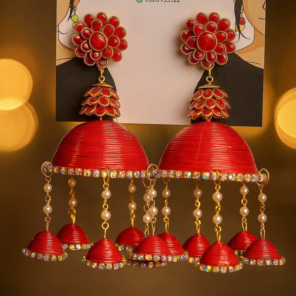 Red Jhumar 3 - Layered Jhumka / Lightweight Jhumka
