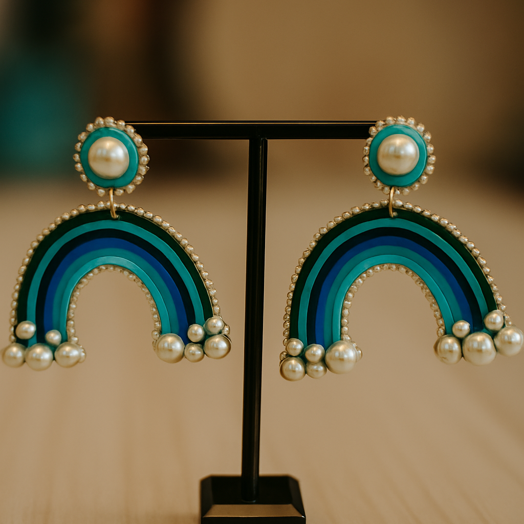 Rainbow Pearl Earrings Signature Design || Size: 7cm*7cm*1cm