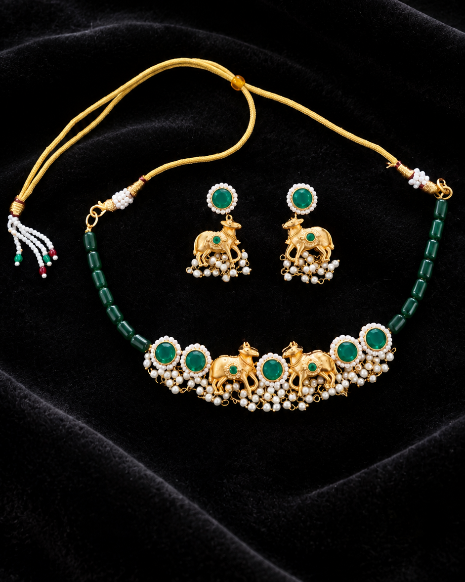 Green traditional Kundan Choker Set
