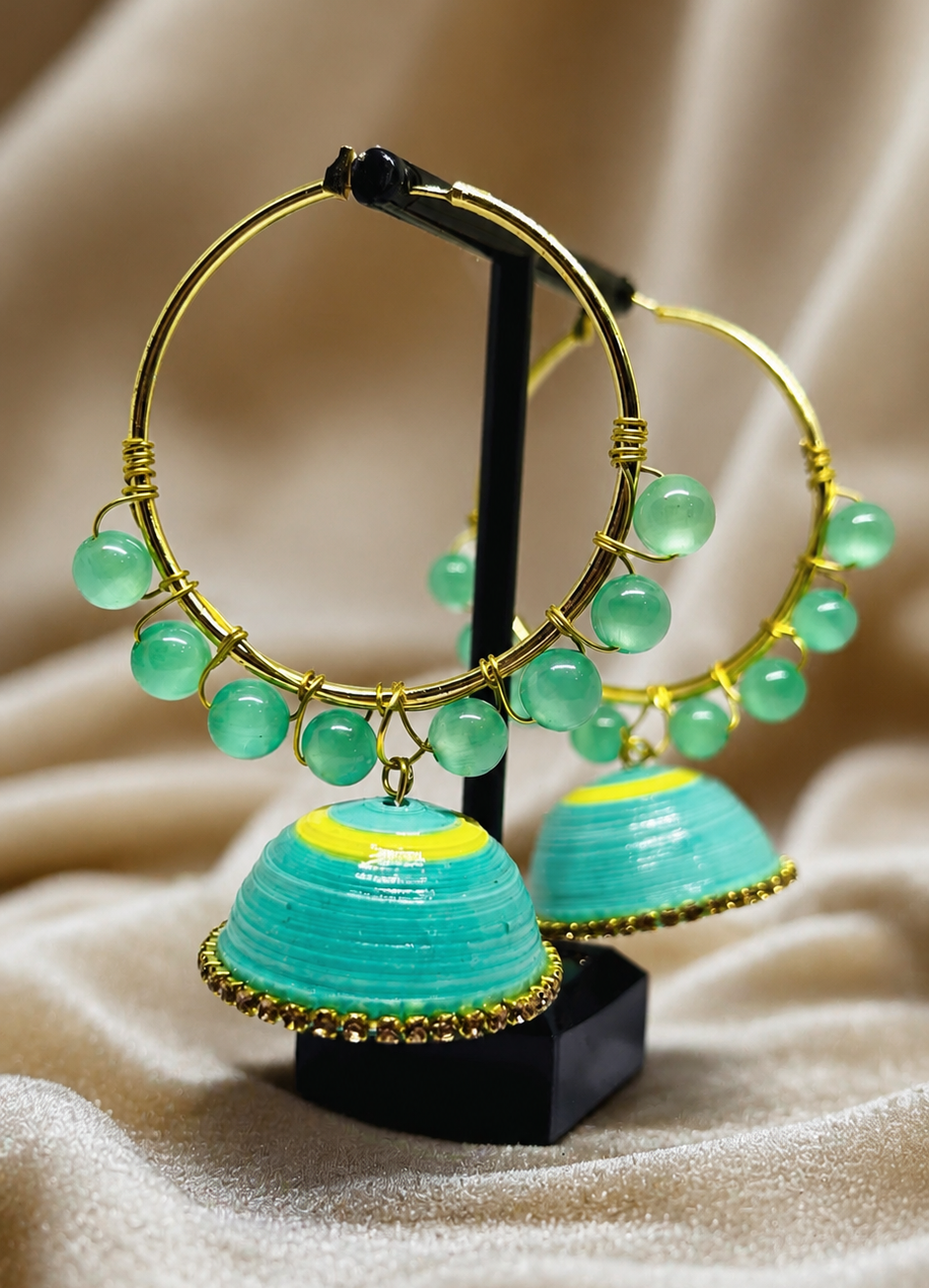 Green Beads loop Jhumka