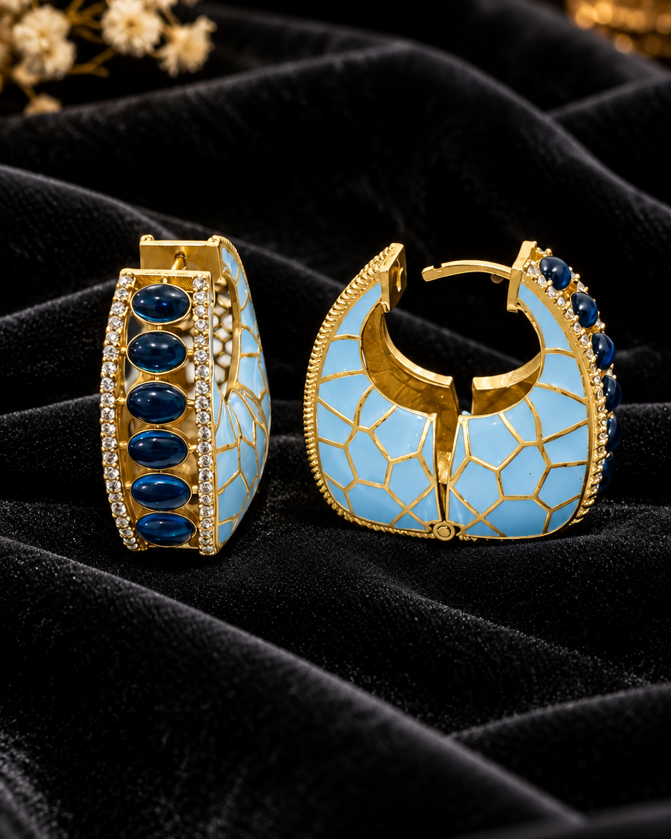 Blue Purse Designer Moissanite Polki Hoops (Big)