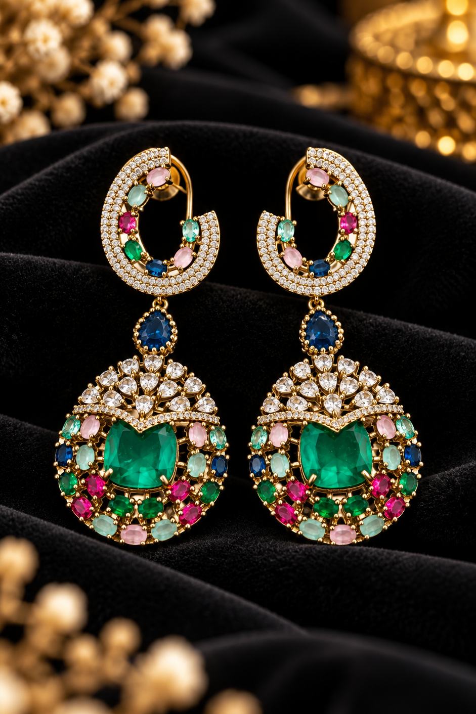 Moissanite cum Zirconia Hanging Earrings