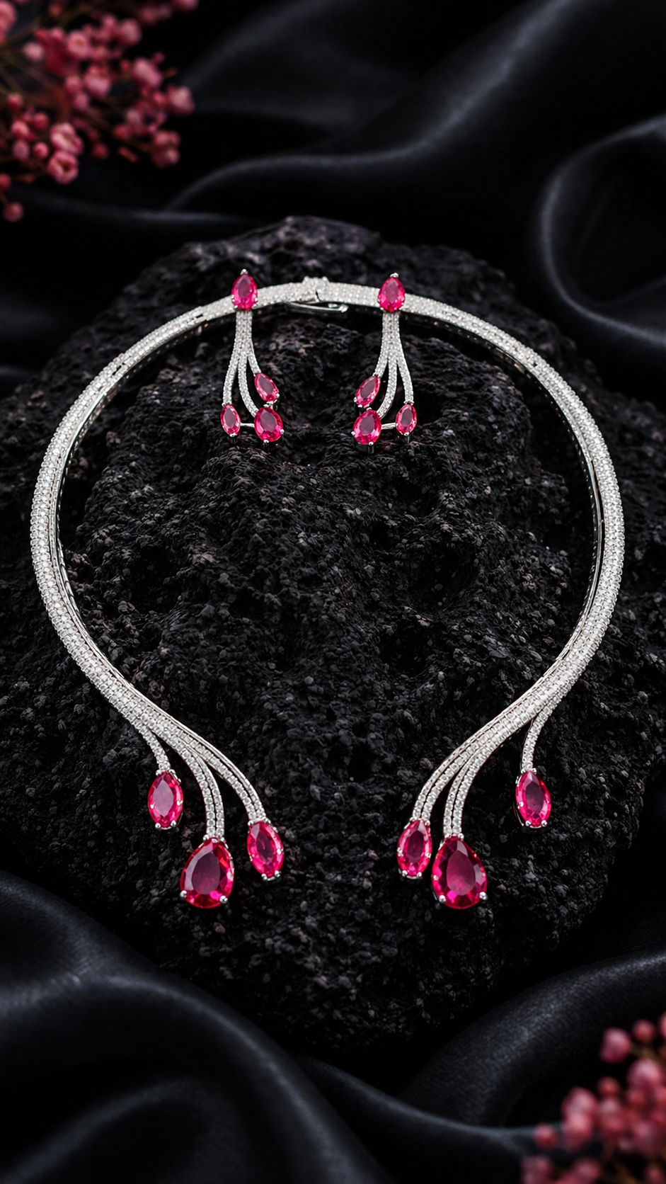 Ruby Stone & Diamond Zirconia Pendent Set