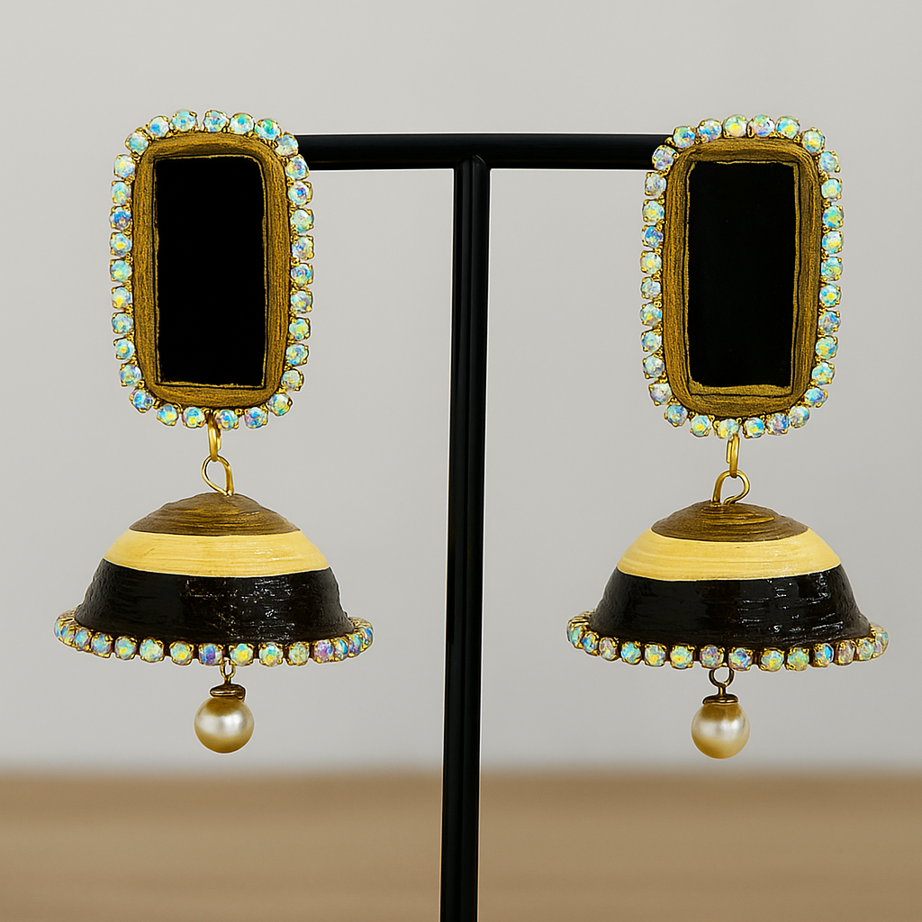 Brown Yellow Beads Jhumka || Size: 8.5cm*4.5cm*4.5cm