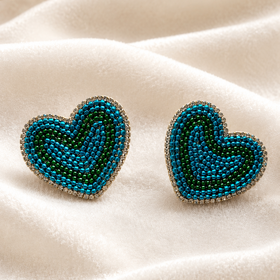 Heart beads Earring Pink-Blue