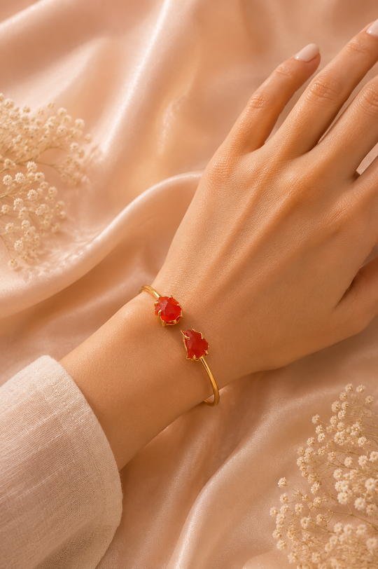 Handmade Uncut Semi-Precious dual stone Bracelet - Carnelian