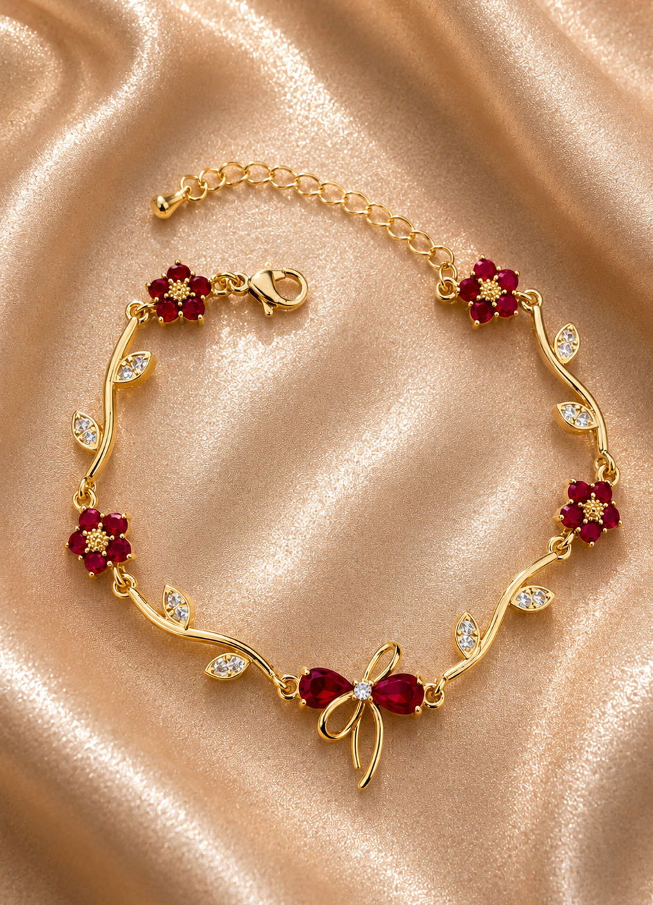 Trendy Bow Flower Bracelet (Red)