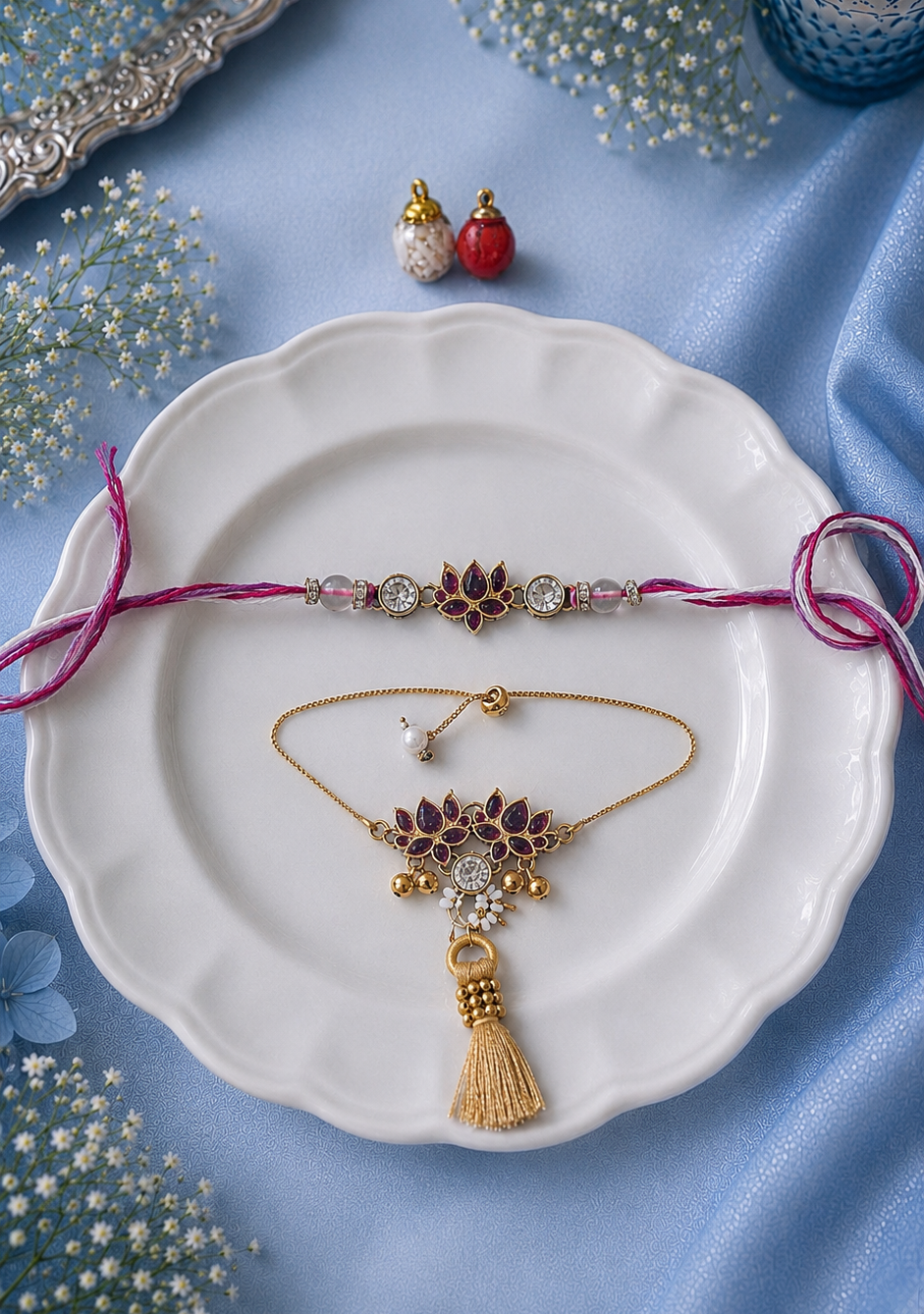 Lotus Bhai Rakhi and Bhabhi Bracelet