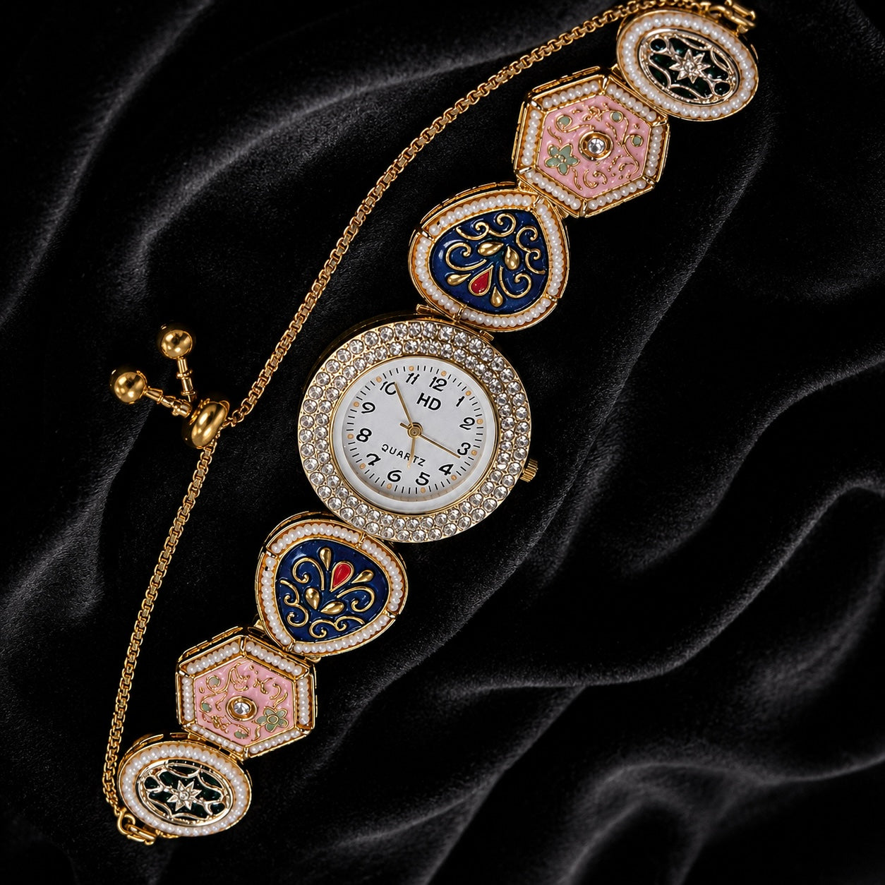 Heritage Navy Blue Kundan Watch Bracelet