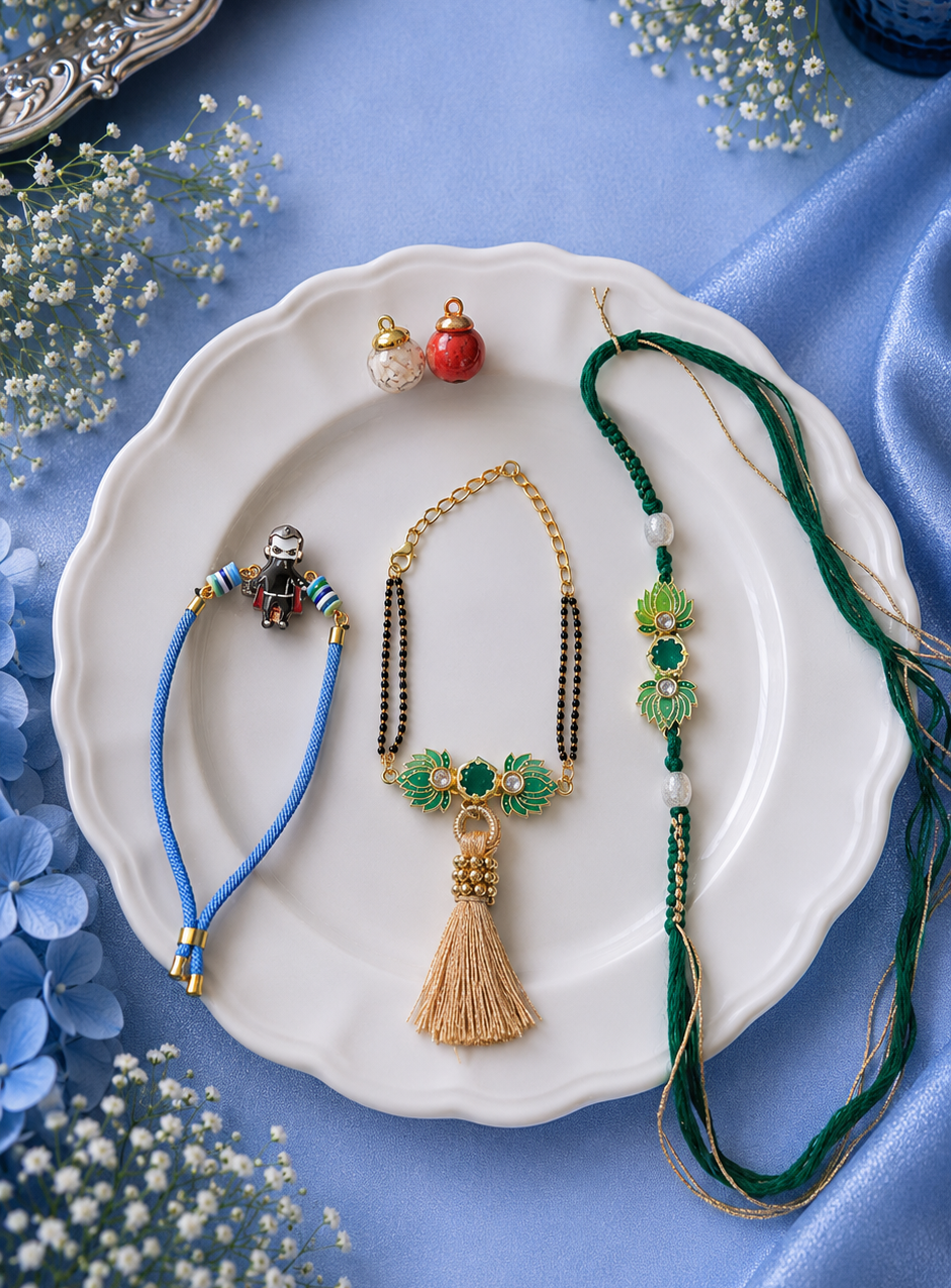 Lotus Bhai Bhabhi and Kid Cartoon Rakhi [Set of 3]