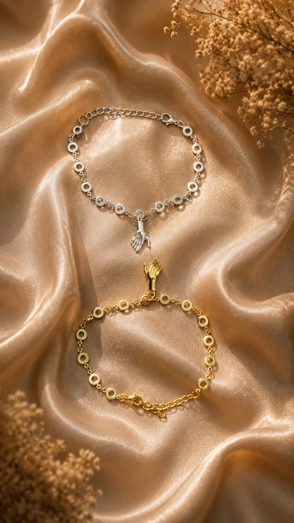 Golden-Silver Hand Magnetic Bond Friendship Bracelet [Set of 2]