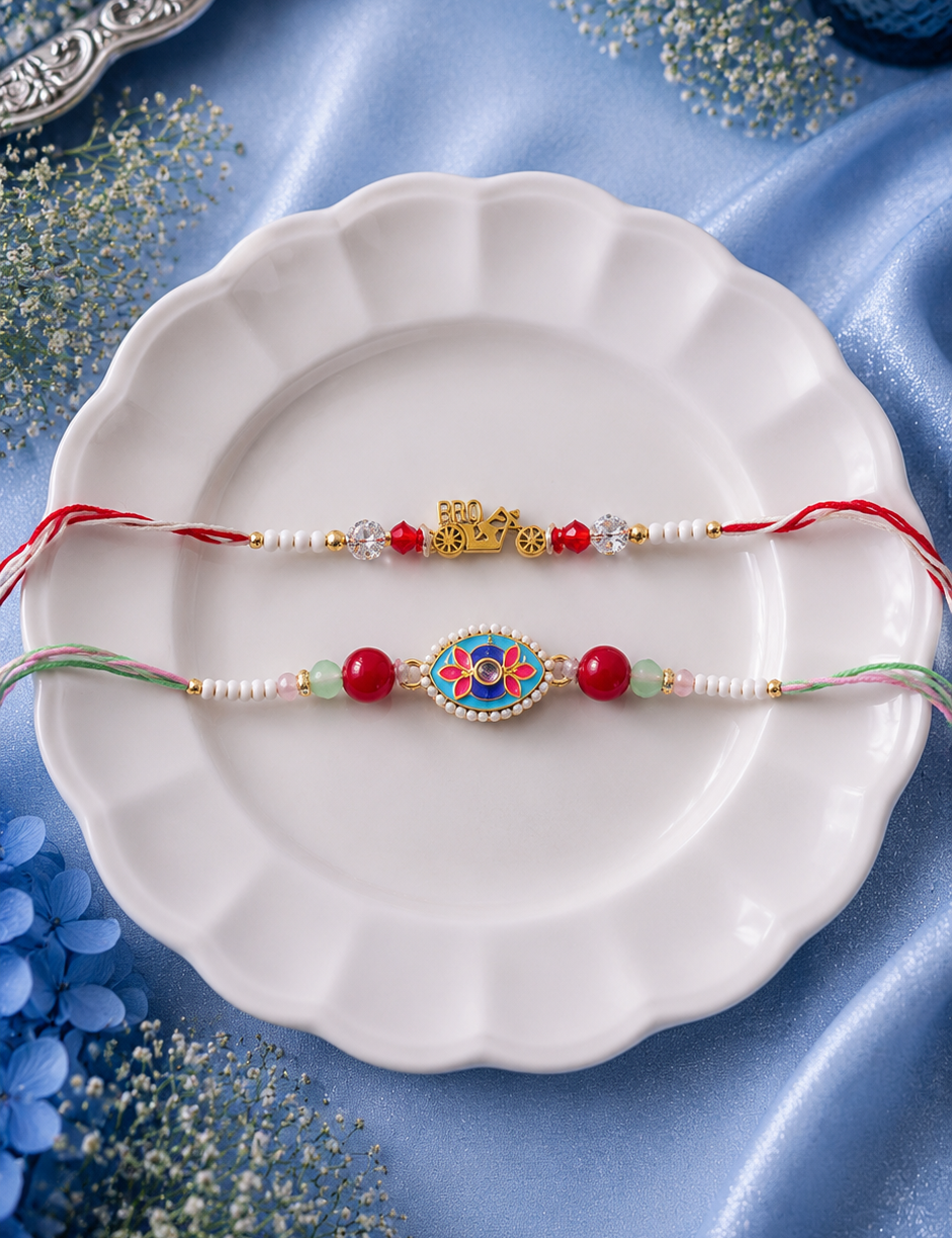 Kundan Rakhi & Charm Rakhi [Set of 2]