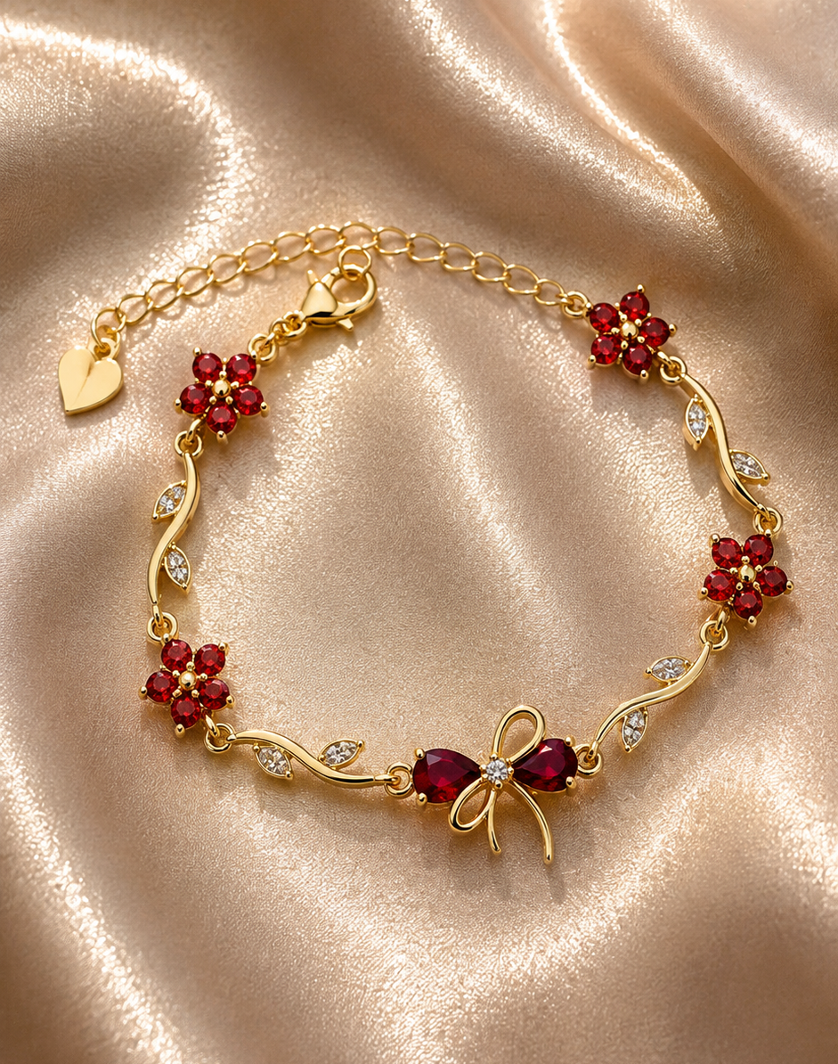 Trendy Bow Flower Bracelet (Rust Red)