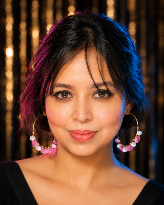 Monalisa Pink and White Stones Loop and Hoop Earrings