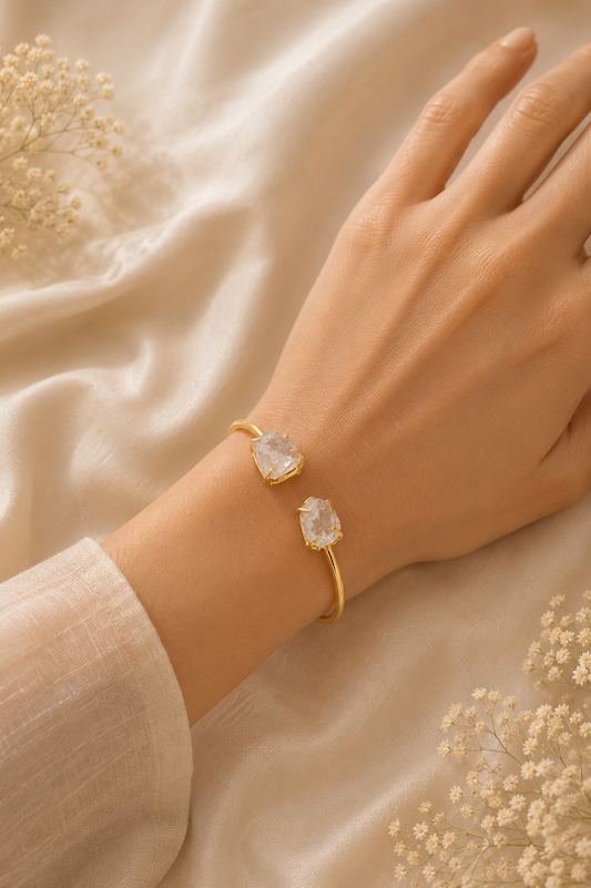 Handmade Uncut Semi-Precious dual stone Bracelet - Crystal