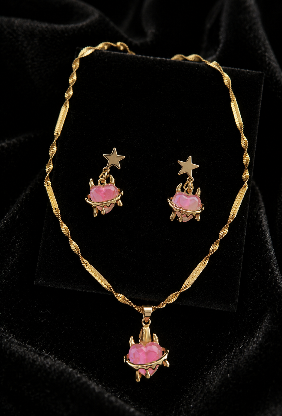 Pink Heart Pendent Set with Anti-tarnish Chain