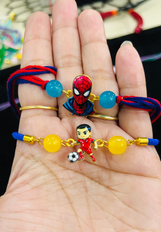 A football lover Charm and SpiderMan Kids Rakhi [Set of 2]