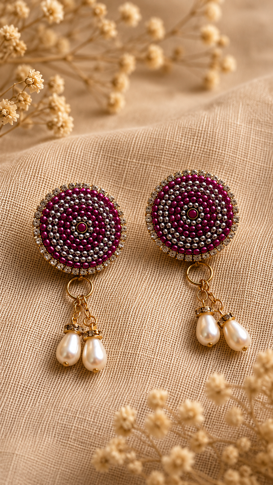 Small kundan Pink Stud with latkan