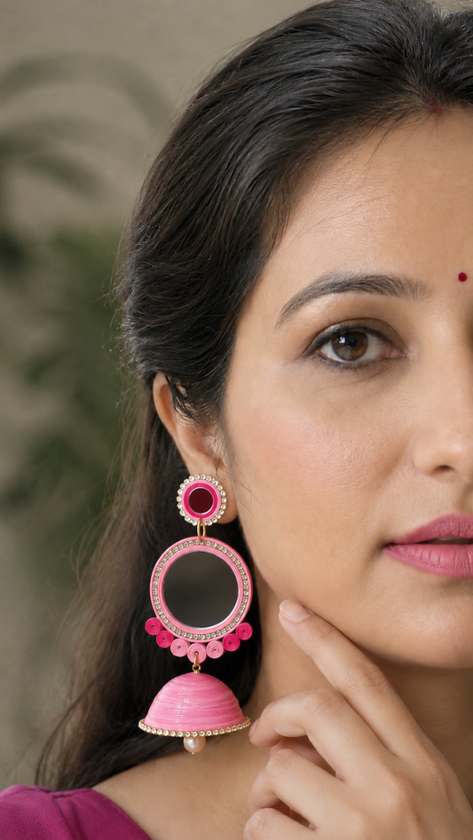 Pink Mirror 3 - Layered Jhumka / Lightweight Jhumka