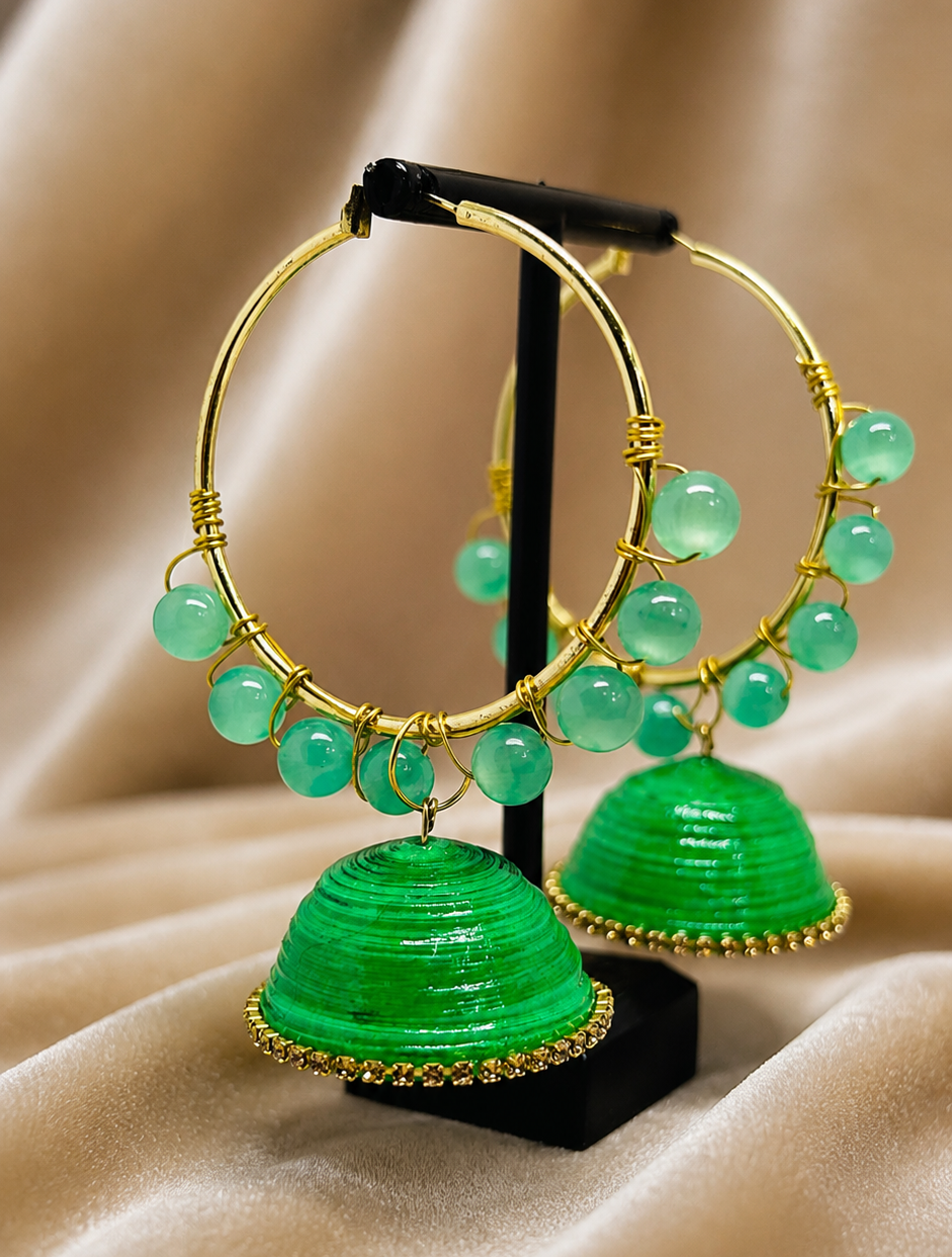 Green Beads loop Jhumka