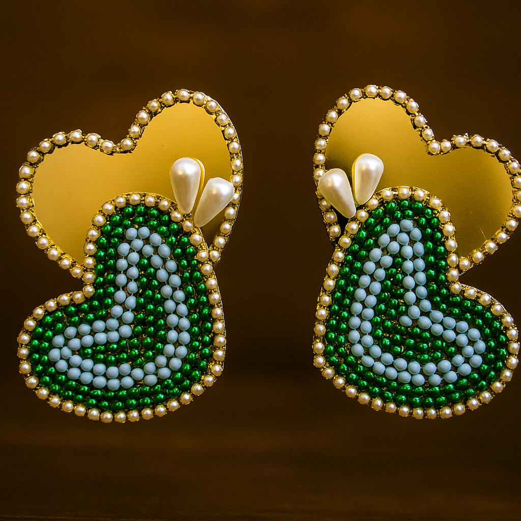 Double Heart Golden Mirror Earrings