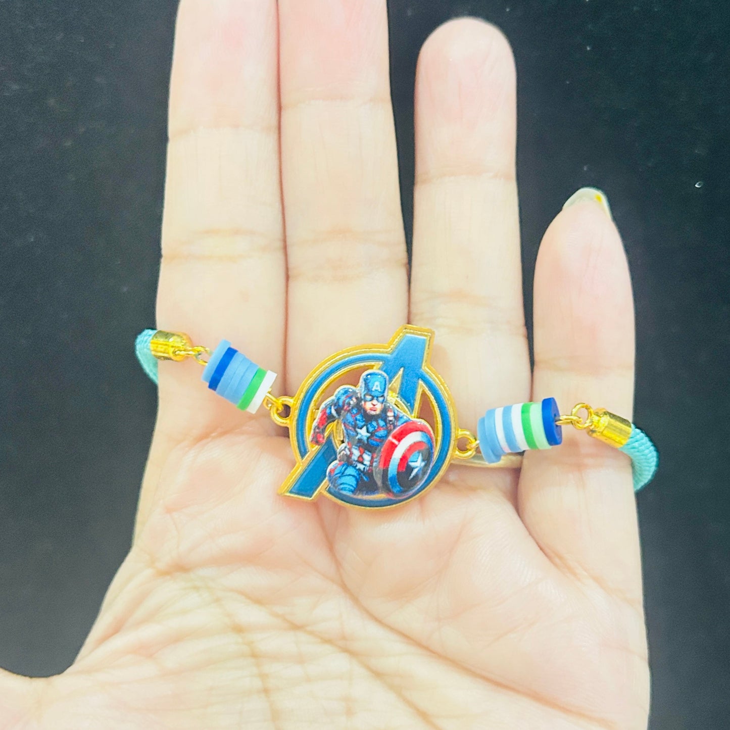 Captain America Bracelet Spinner Rakhi with Chocolate