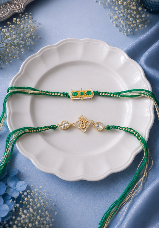Lord Ganesha Kundan Rakhi and Gana Set [Set of 2]