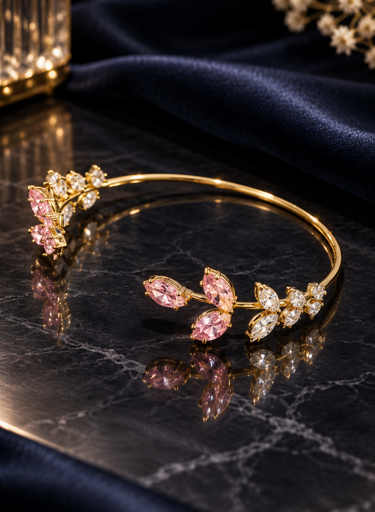 Anti-Tarnish Pink Leaf Zirconia Bracelet