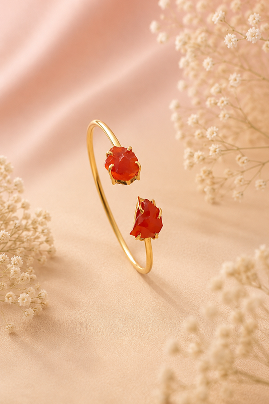 Handmade Uncut Semi-Precious dual stone Bracelet - Carnelian