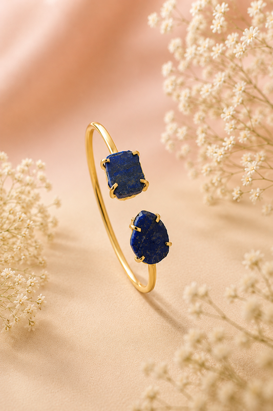 Handmade Uncut Semi-Precious dual stone Bracelet - Lapis Lazuli