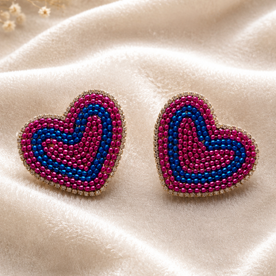 Heart beads Earring Pink-Blue