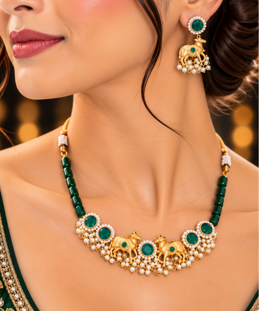 Green traditional Kundan Choker Set