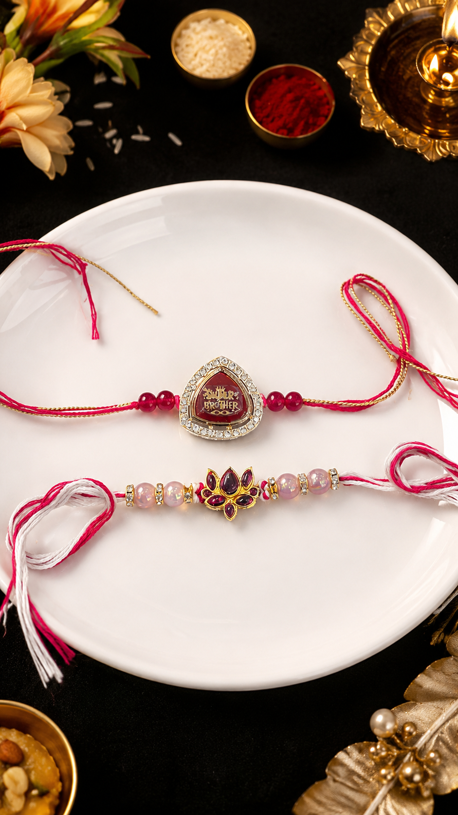 Super Bro kundan Rakhi & Lotus Kundan Rakhi [Set of 2]