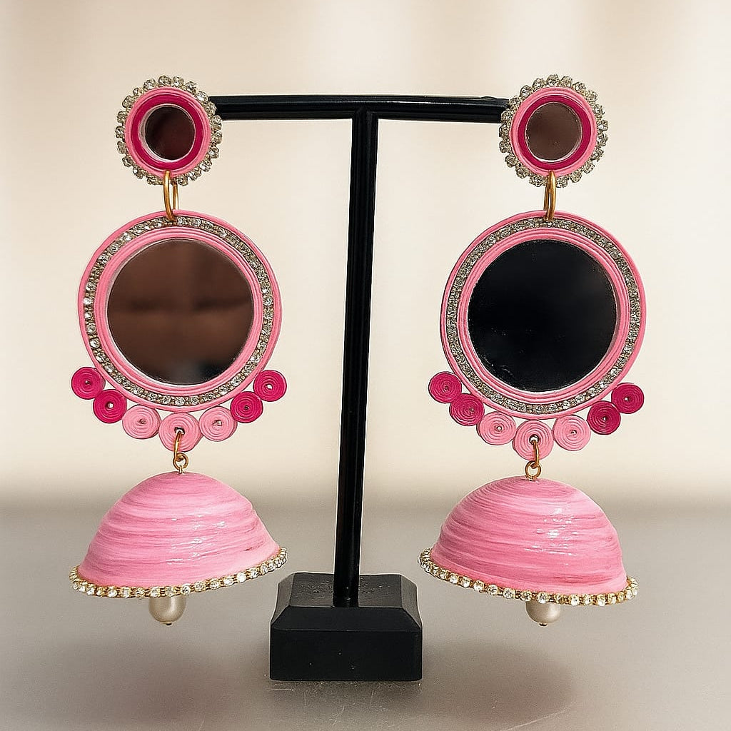Pink Mirror 3 - Layered Jhumka / Lightweight Jhumka
