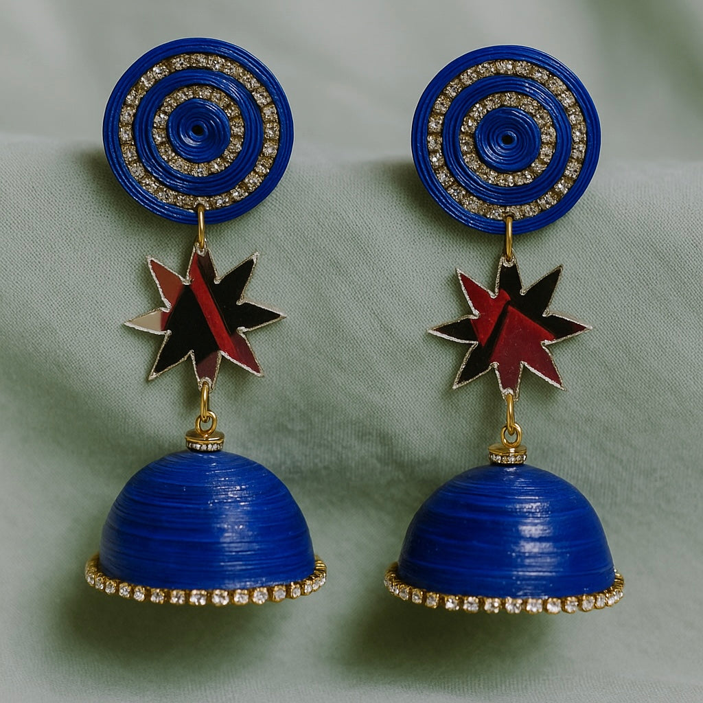 Royal Blue Flower Mirror Jhumka || Size: 9cm*4.5cm*4.5cm