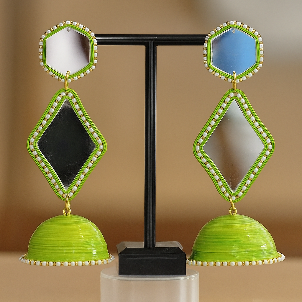 Light Green 3 - layered Mirror Jhumka