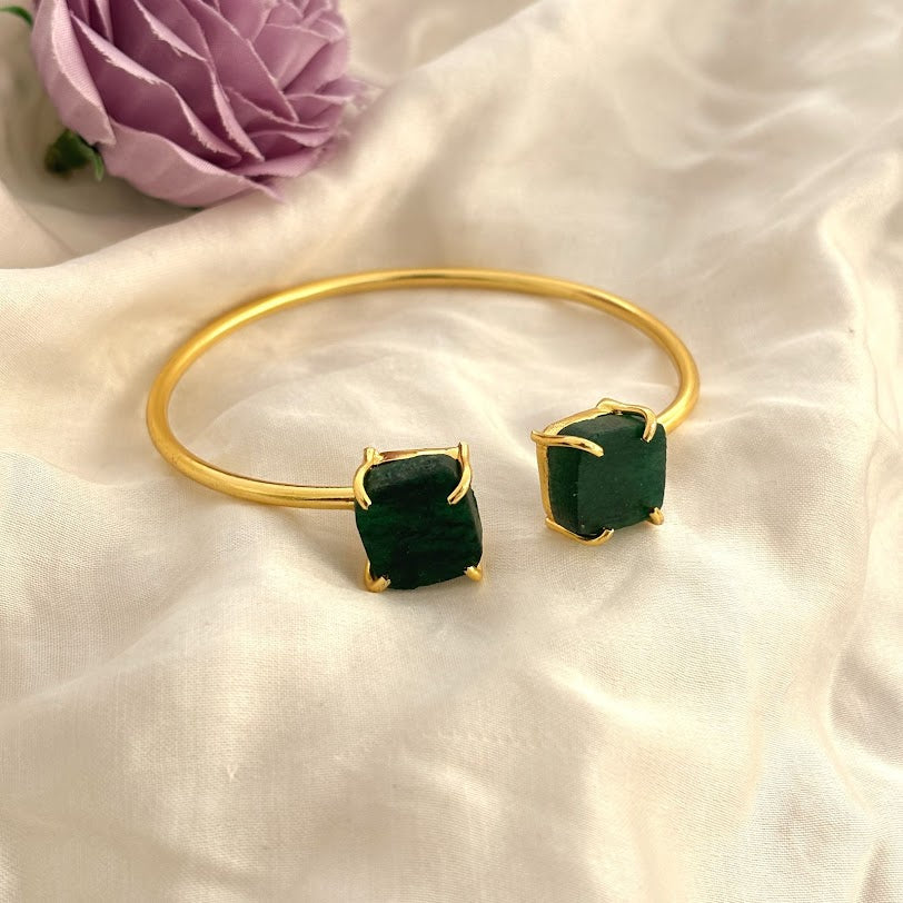 Handmade Uncut Semi-Precious dual stone Bracelet - Jade
