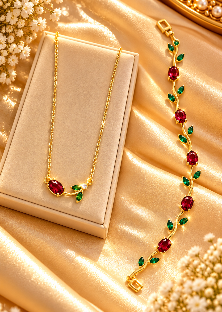 Trendy Tulip Pendent and Bracelet Combo (Red-Green)