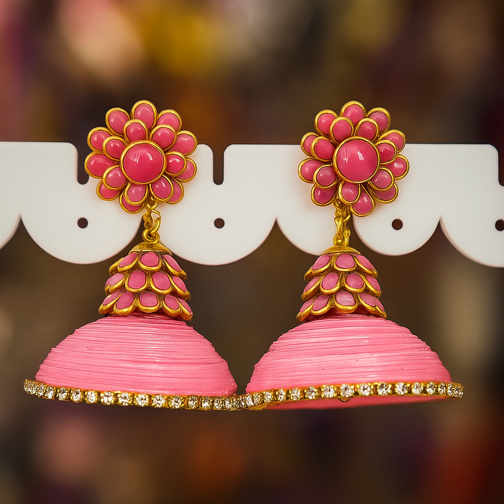Pink Kundan Pacchi Jhumka