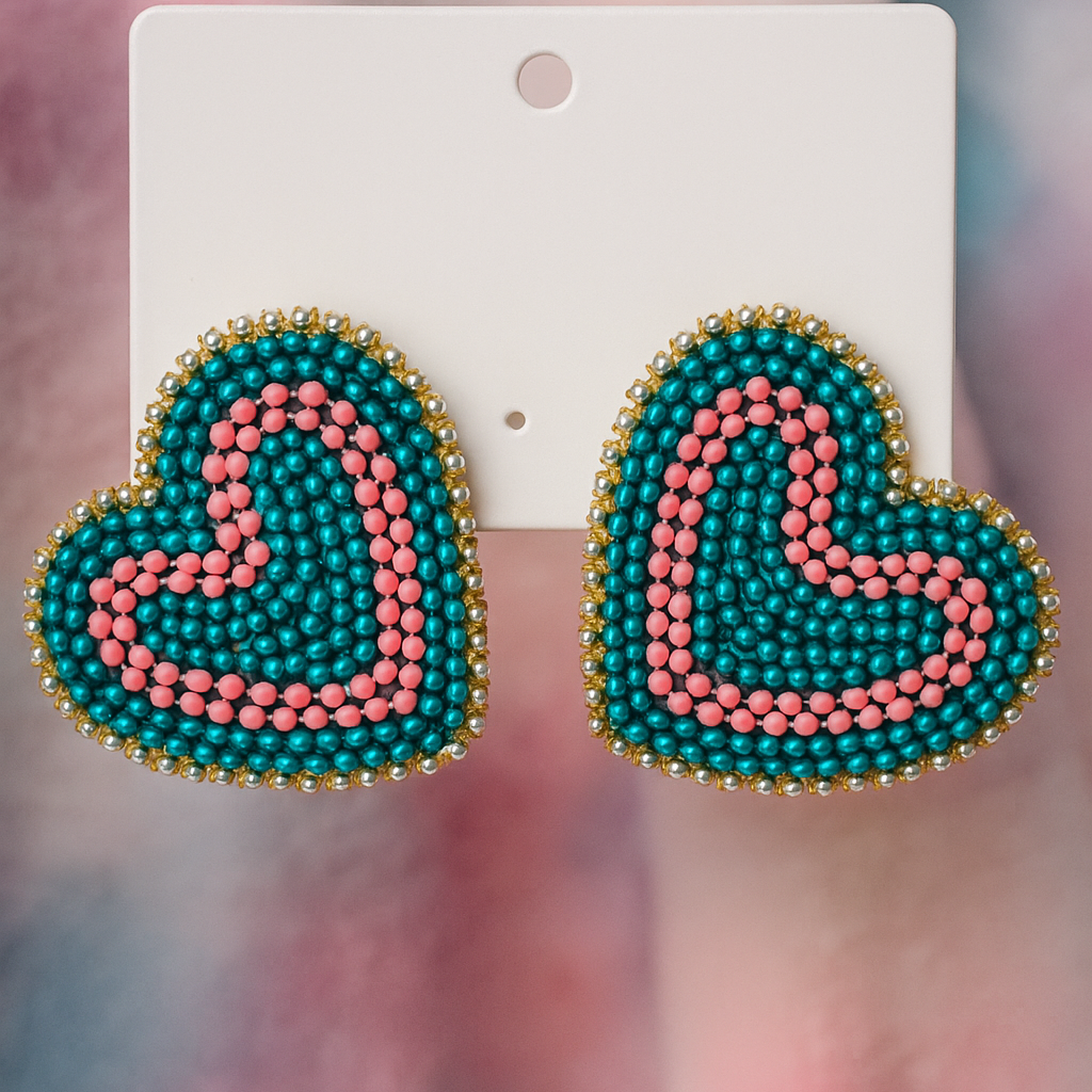 Heart beads Earring Pink-Blue