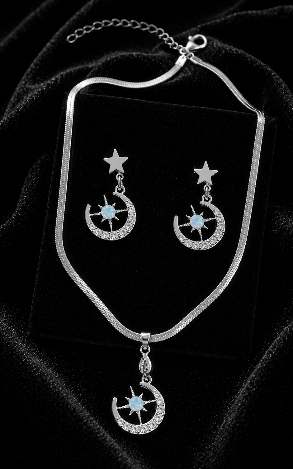 Moonlight stone Star Pendent Set with Anti-tarnish Silver Chain