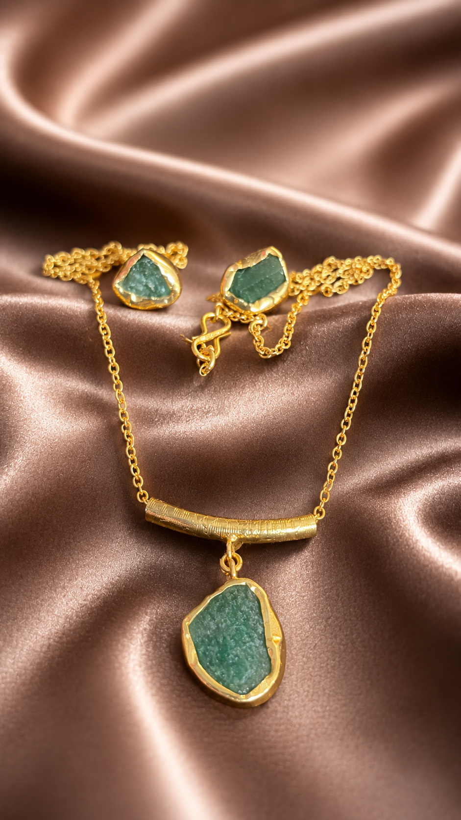 Semi- Precious Stone Swing Chain Necklace with Studs
