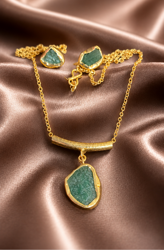 Semi- Precious Stone Swing Chain Necklace with Studs